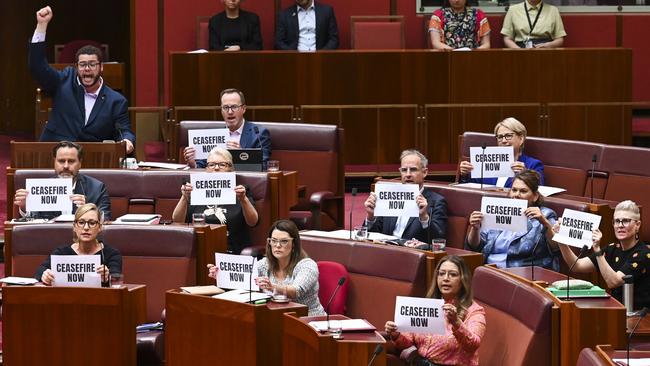 The Australian Greens called for a ceasefire in Gaza after Question Time in the Senatein November. Picture: NewsWire/Martin Ollman