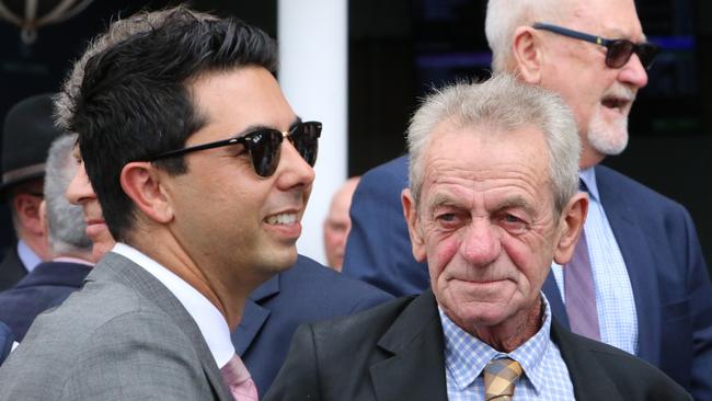 Trainers Gerald Ryan (right) and Sterling Alexiou are hoping it's third time lucky for Dare To Fly at Wyong. Picture: Grant Guy