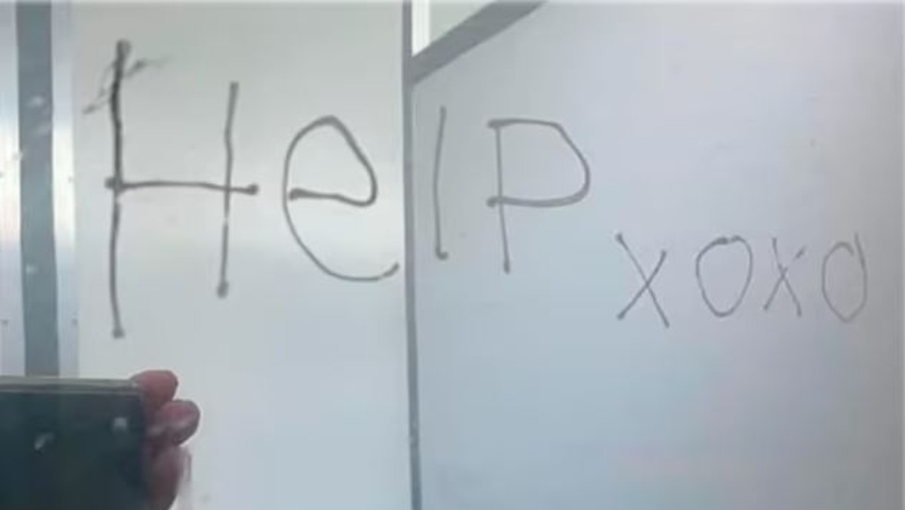 A student has scratched the word 'help' into a bathroom door at Concord High School. Picture: Concord High School P &amp; C Association