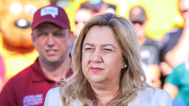 Former premier Annastacia Palaszczuk with her then-deputy in the background. Picture: NCA NewsWire / Glenn Campbell