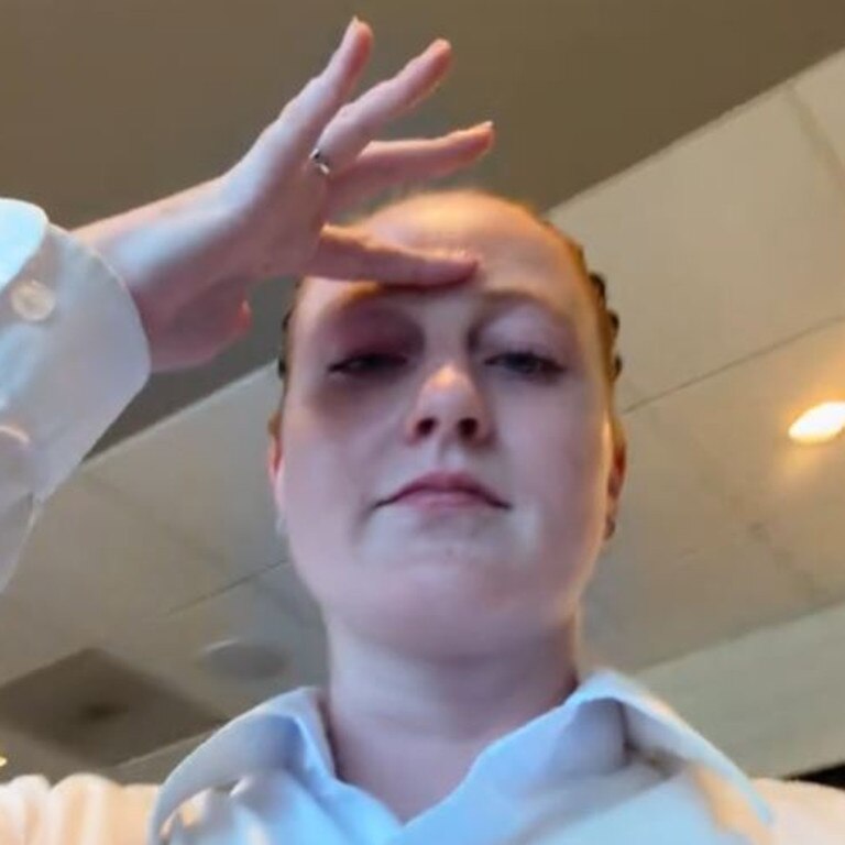 Tara Bjork claims she was fired from her waitressing job for posting video of man dining with a blow-up doll. Picture: TikTok/@t_bjork