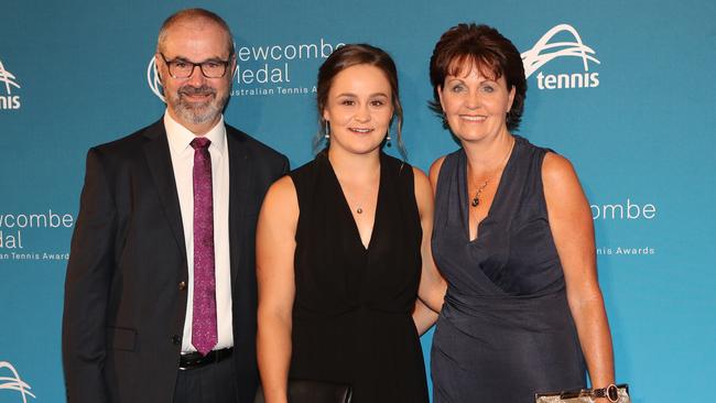 Ashleigh Barty with her parents Robert and Josie. Picture: AAP