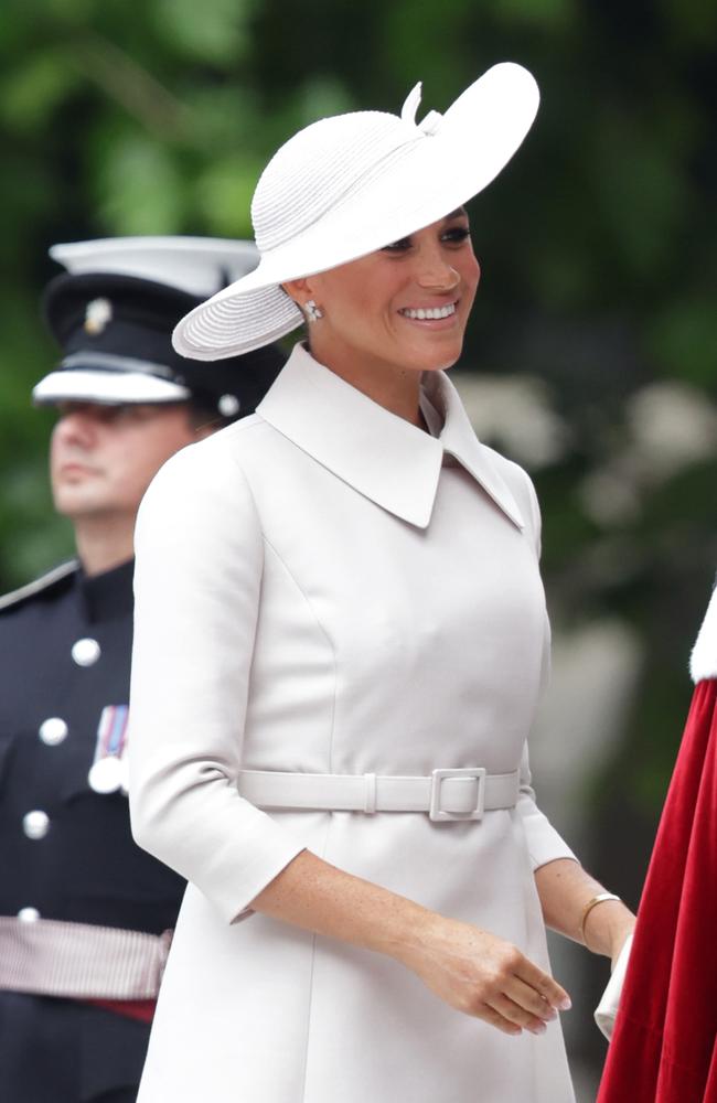 Meghan, Duchess of Sussex stuns in white at the National Service of Thanksgiving. Picture: Chris Jackson/Getty Images