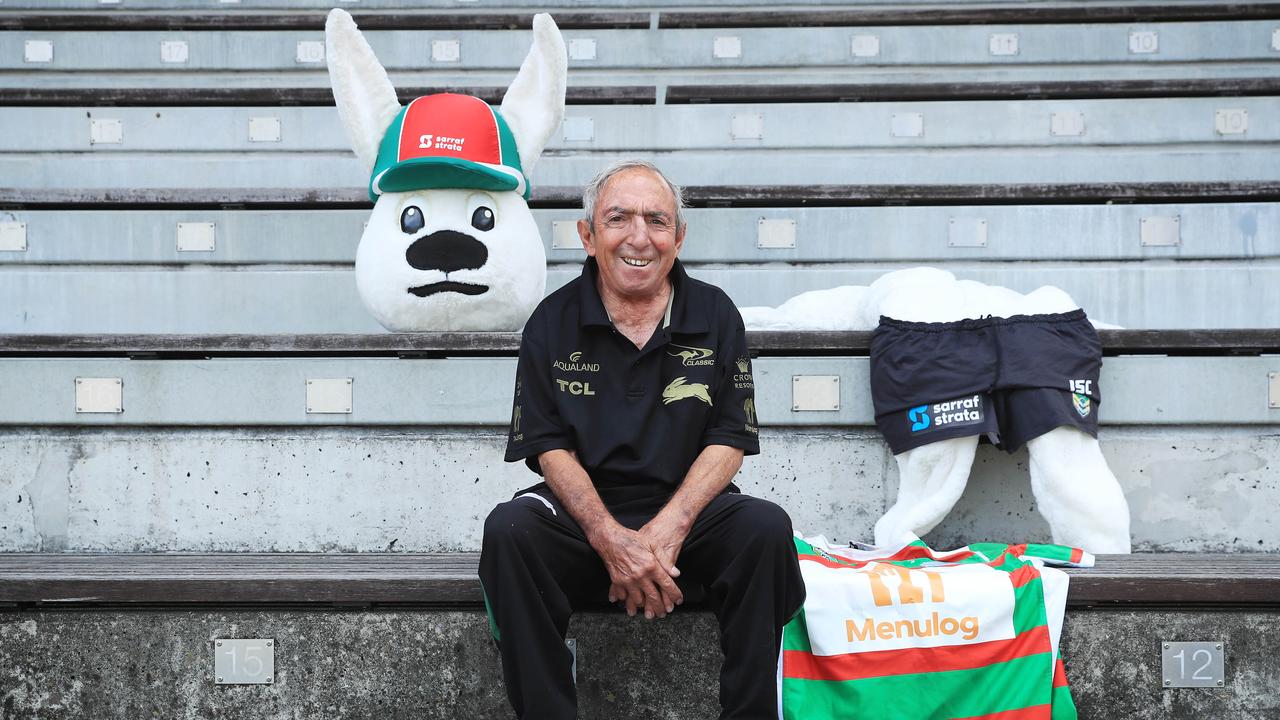 Charlie Gallico is a retired panel beater who has been the Souths mascot, Reggie the Rabbit, for the past 20 years. Photo: John Feder.