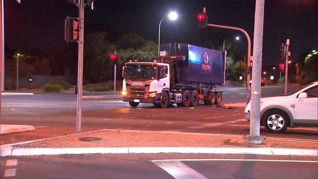 A woman was hit by a truck on Park Tce, Salisbury, on Tuesday night. Picture: 7NEWS