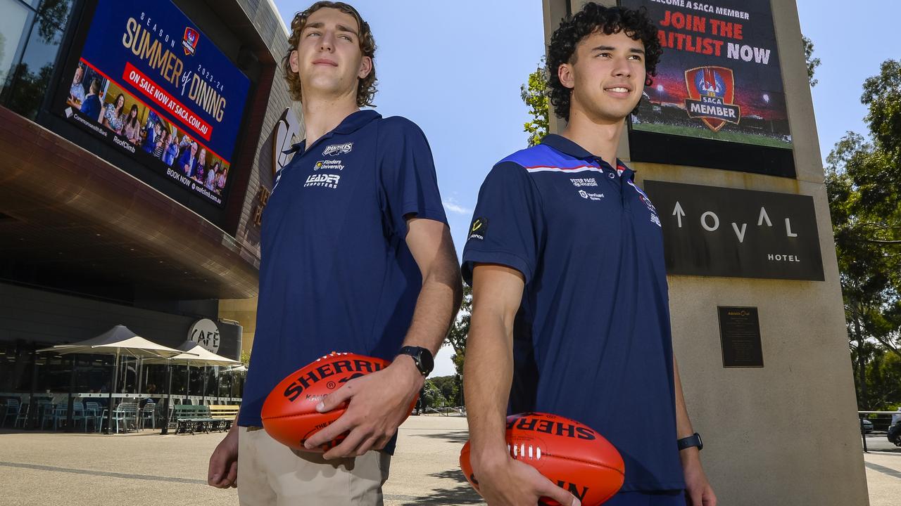 South Australia’s top two AFL draft prospects, Taylor Goad (left) and Will McCabe, at Adelaide Oval. Picture: Roy VanDerVegt