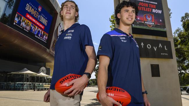 South Australia’s top two AFL draft prospects, Taylor Goad (left) and Will McCabe, at Adelaide Oval. Picture: Roy VanDerVegt