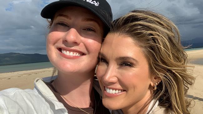 Mia Grunwald and Delta Goodrem on the set of Love is in the Air which is being filmed in the Whitsundays region. Picture: Contributed