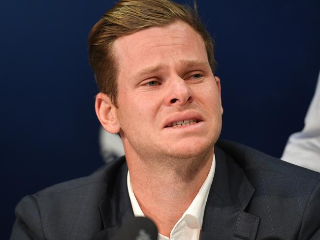 Steve Smith chokes back tears in his apology. Picture: AAP Image/Brendan Esposito