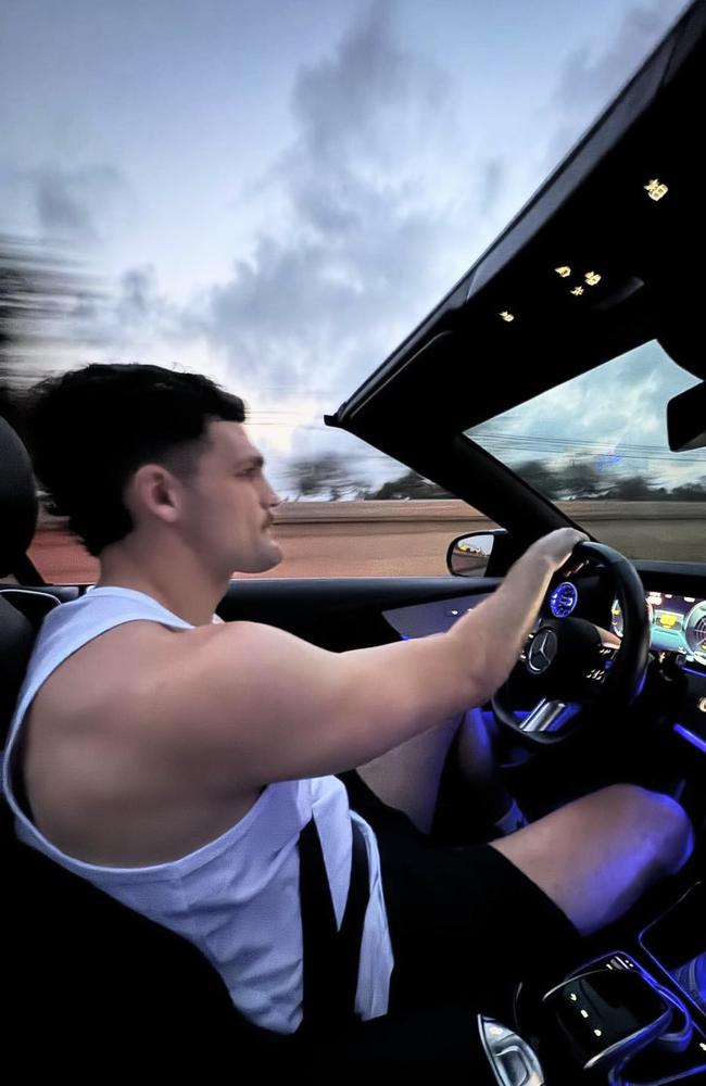 Nathan Cleary cruising through Europe in a sports car.