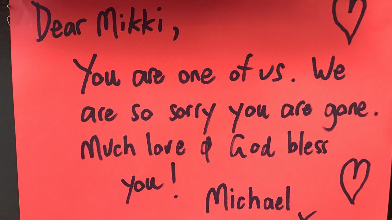 Handwritten notes left at the scene of Michaela Dunn’s alleged murder on Clarence Street, Sydney. .