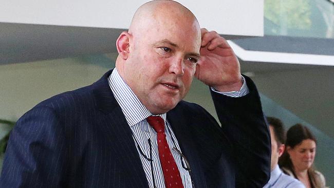 A stressed Peter Moody at the Racing Victoria cobalt hearings. Picture: Mark Stewart