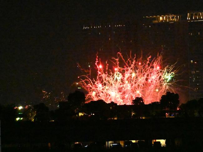 Fireworks light up the sky in Jakarta on January 1, 2021, to welcome in the New Year. Picture: AFP