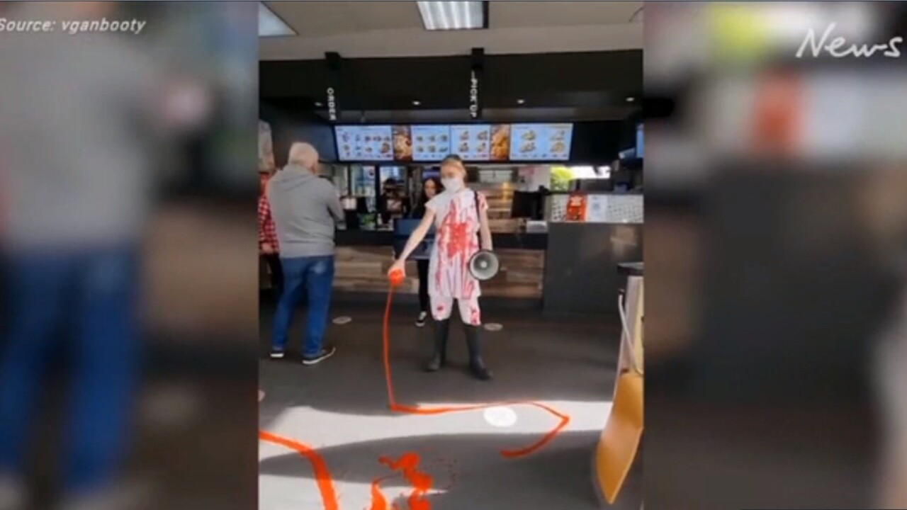 ‘Deranged’ vegan activist storms KFC diner with fake blood