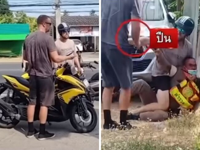 ‘He have gun’: Tourist’s brawl with Thai cop