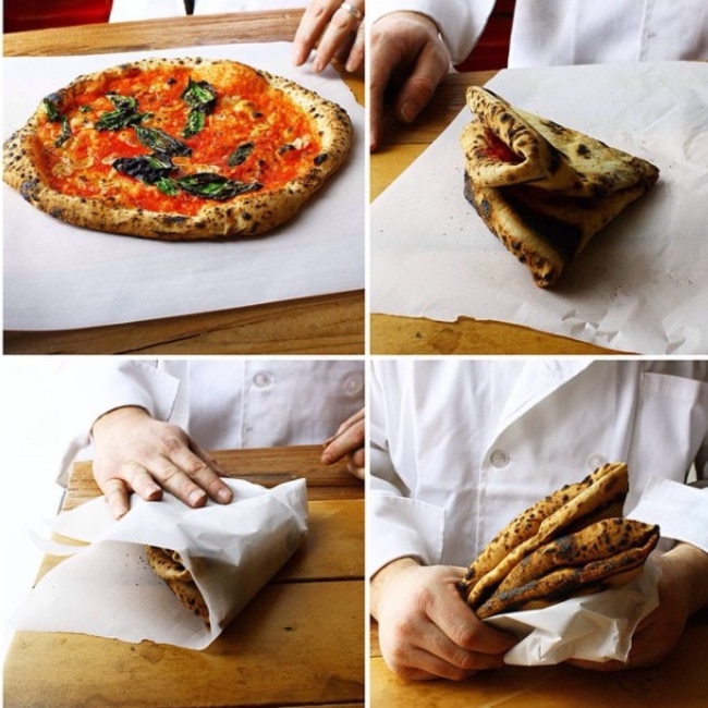 Steps to eating a Neapolitan-style pizza.