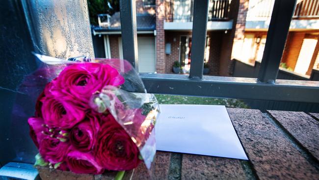 Flowers left at the Northbridge house of former Premier Gladys Berejiklian. Picture: Julian Andrews