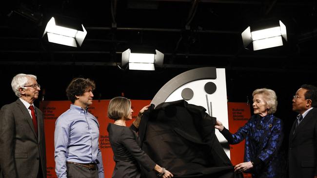 The Bulletin of the Atomic Scientists unveiling of the 2023 Doomsday Clock. Picture: AFP