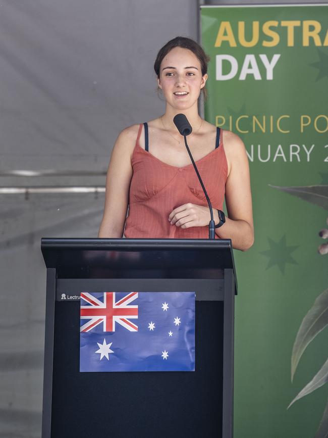 Toowoomba Junior Sports Award Kaylin Van Greunen. Australia Day celebrations at Picnic Point in Toowoomba. Thursday, January 26, 2023. Picture: Nev Madsen.