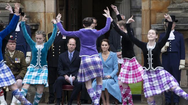 The Duke and Duchess of Cambridge catch a spot of highland dancing during their last visit to Edinburgh. Picture: Getty Images