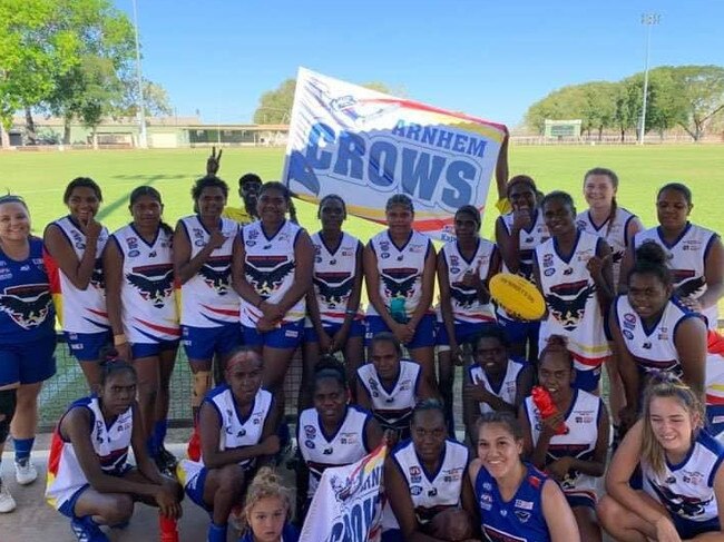 Arnhem Crows players celebrate making the 2020 Women’s Big Rivers Football League Grand Final. Picture: FACEBOOK