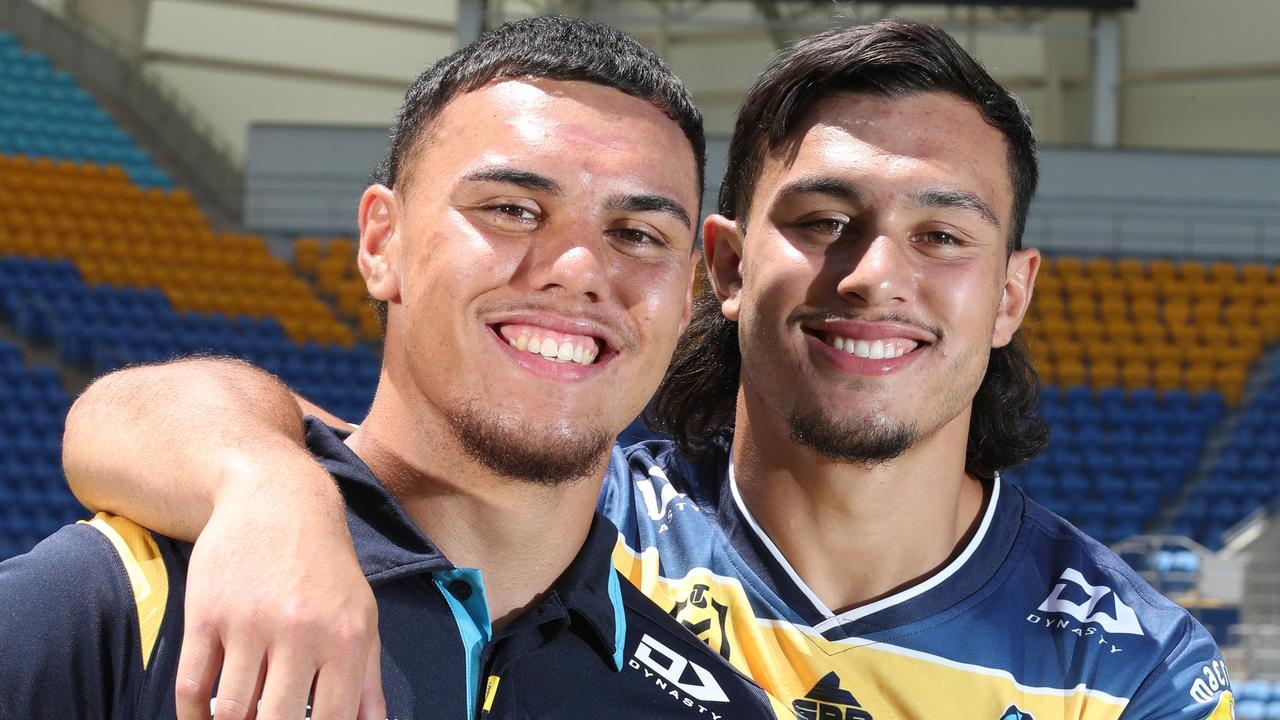 Tino Fa'asuamaleaui (right) and younger brother Iszac. Picture: Glenn Hampson