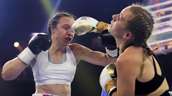 Ella Boot and Enja Prest (L) trade blows. Picture: Mark Evans/Getty