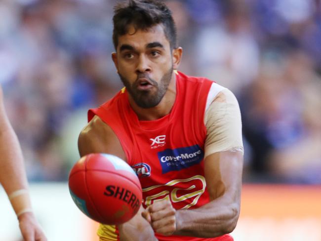 Jack Martin in action for the Suns during the Round 3 AFL match between the Western Bulldogs and Gold Coast Suns at Marvel Stadium in Melbourne, Sunday, April 7, 2019. (AAP Image/David Crosling) NO ARCHIVING, EDITORIAL USE ONLY