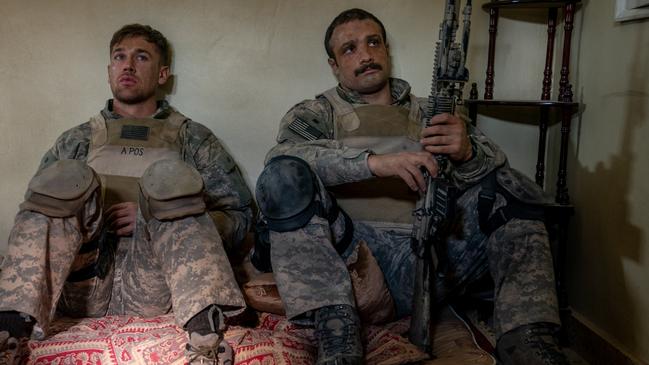 Actors Cosmo Jarvis (R) and Taylor John Smith on the set of Warfare, 2024. Picture: Murray Close/Getty Images.