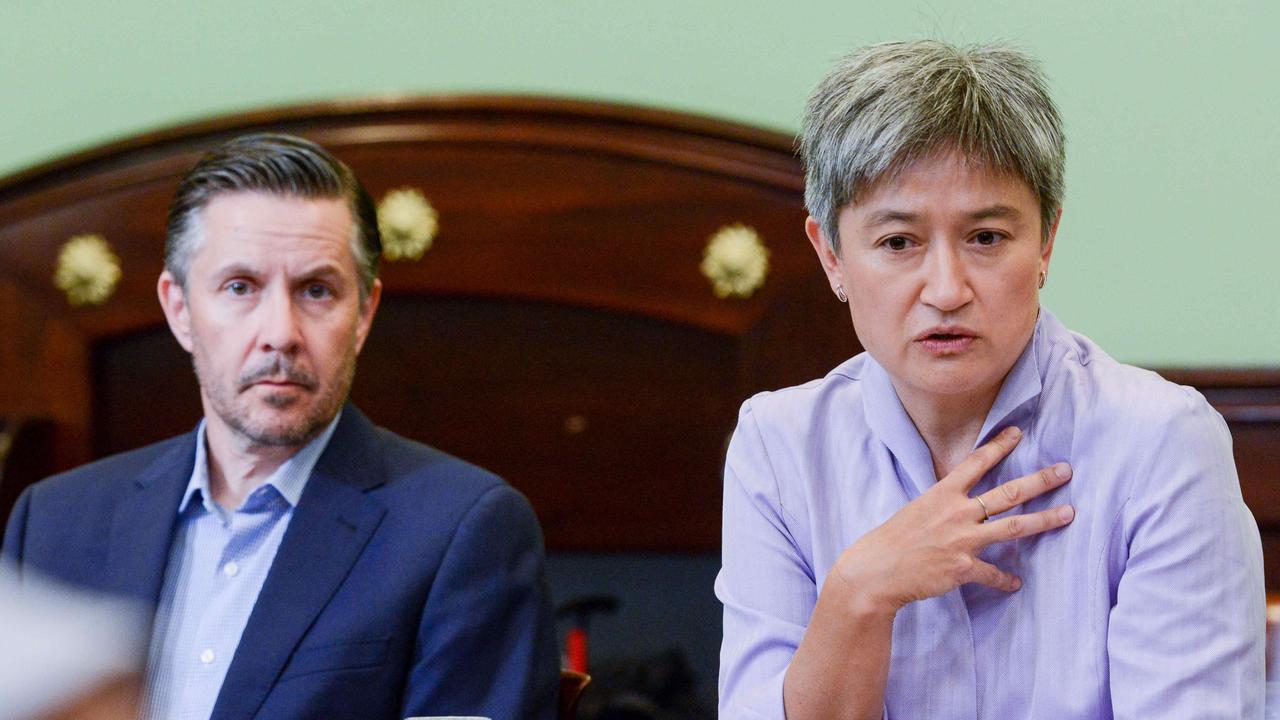 Mark Butler and Penny Wong at a shadow ministry meeting for 2020 in Old Parliament House. Picture: AAP/Brenton Edwards