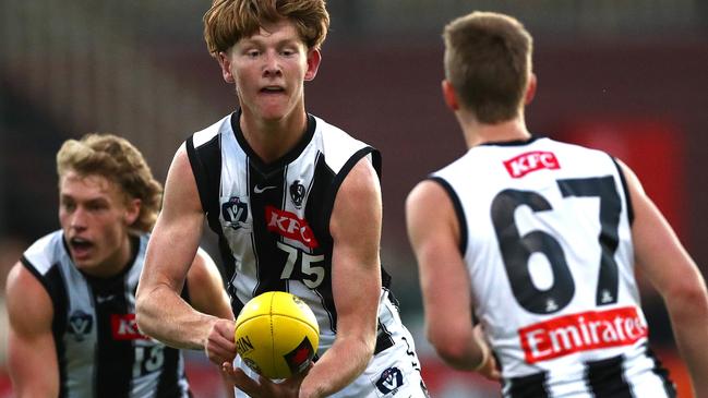 Toby Murray (left) showed positive signs for Collingwood’s VFL side. Picture: Kelly Defina/AFL Photos/Getty Images