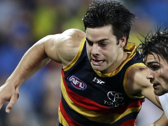 AFL - Adelaide Crows v Western Bulldogs at the Adelaide OVal. Darcy Fogarty and Easton Wood. Picture SARAH REED