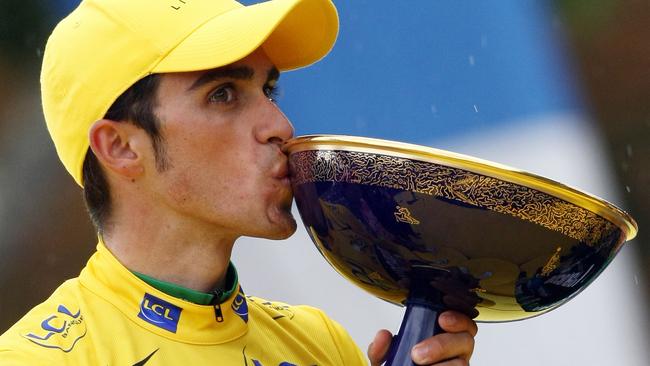 Alberto Contador after winning the 2007 Tour de France. Picture: AFP