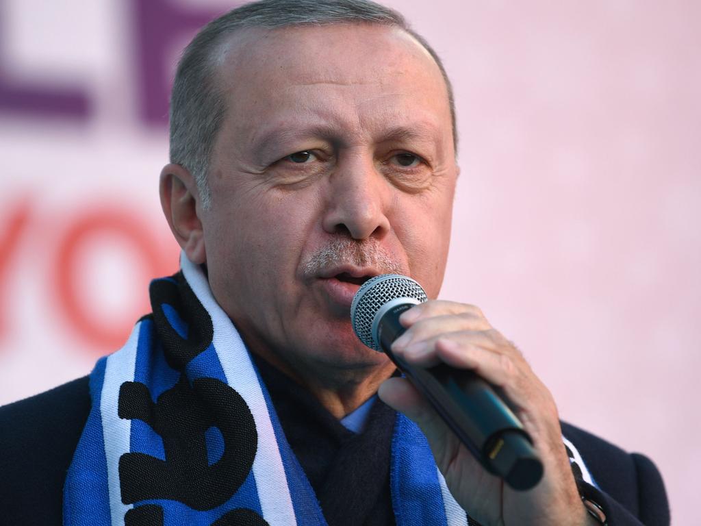 The Turkish President told an election rally that anti-Muslim sentiment from Australians would not be tolerated. Picture: Ozan Kose
