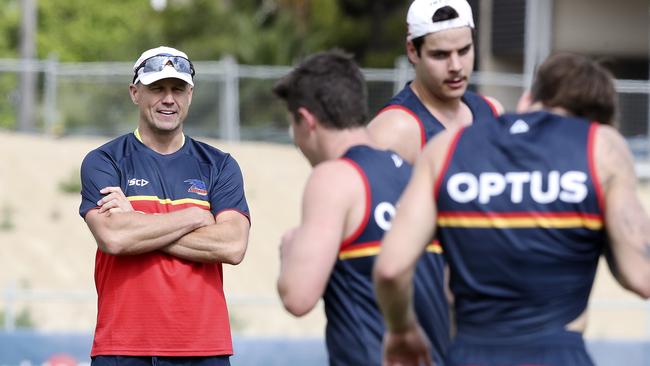 Adelaide coach Matthew Nicks holds his first training session. Picture: Sarah Reed.