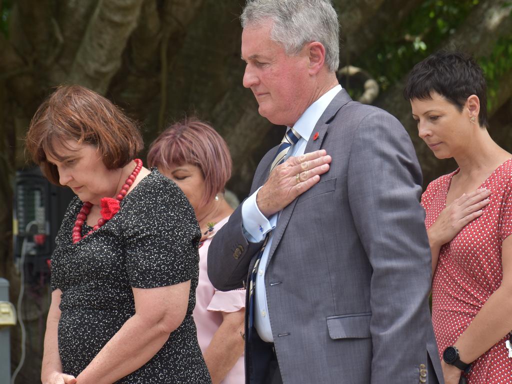 MP Julieanne Gilberts, Mackay Mayor Greg Williamson and Councillor Michelle Green at the 2021 Remembrance Day Ceremony in Jubilee Park. Picture: Lillian Watkins