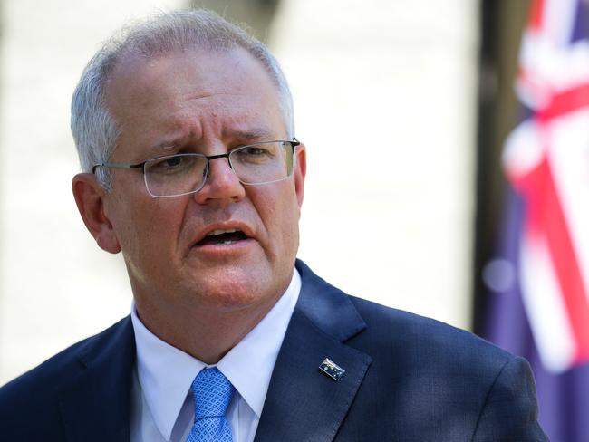 SYDNEY, AUSTRALIA - NewsWire Photos MARCH 01, 2021:The Hon. Scott Morrison Prime Minister addresses the media at Kirribilli House in Sydney, Australia. Picture: NCA NewsWire / Gaye Gerard