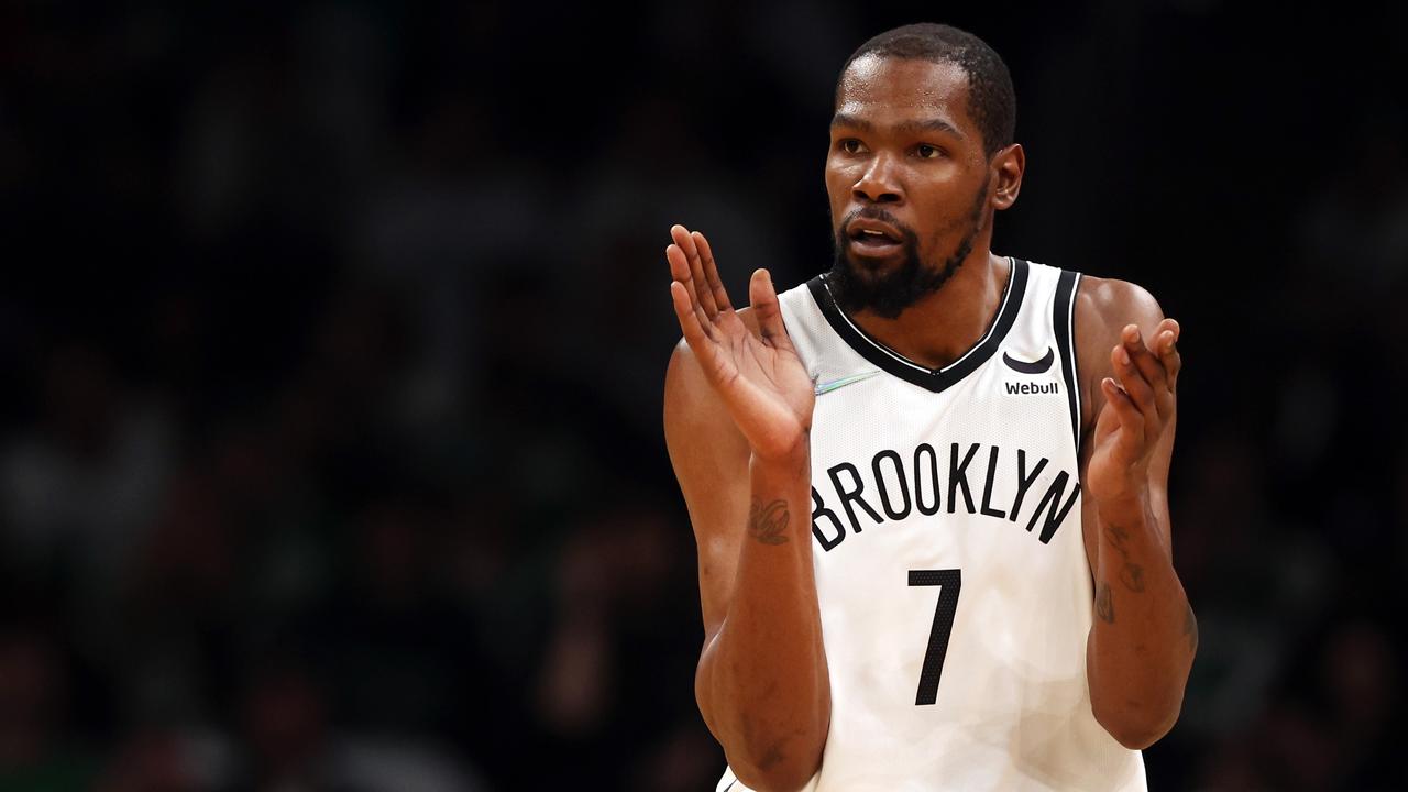 Kevin Durant is staying at the Nets... for now.  (Photo by Maddie Meyer/Getty Images)