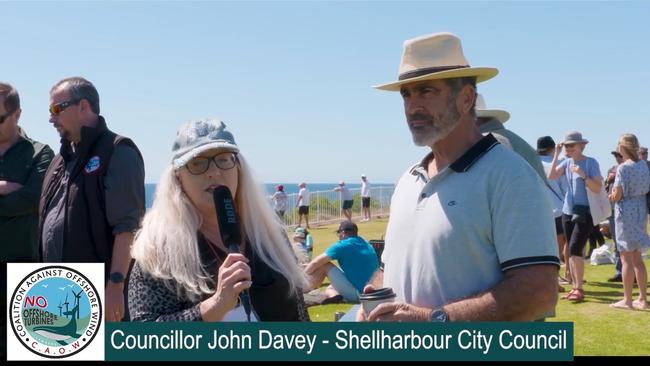 Shellharbour councillors Kellie Marsh and John Davey speaking at a Coalition Against Offshore Wind rally in Wollongong on October 29, 2023. Picture: Supplied