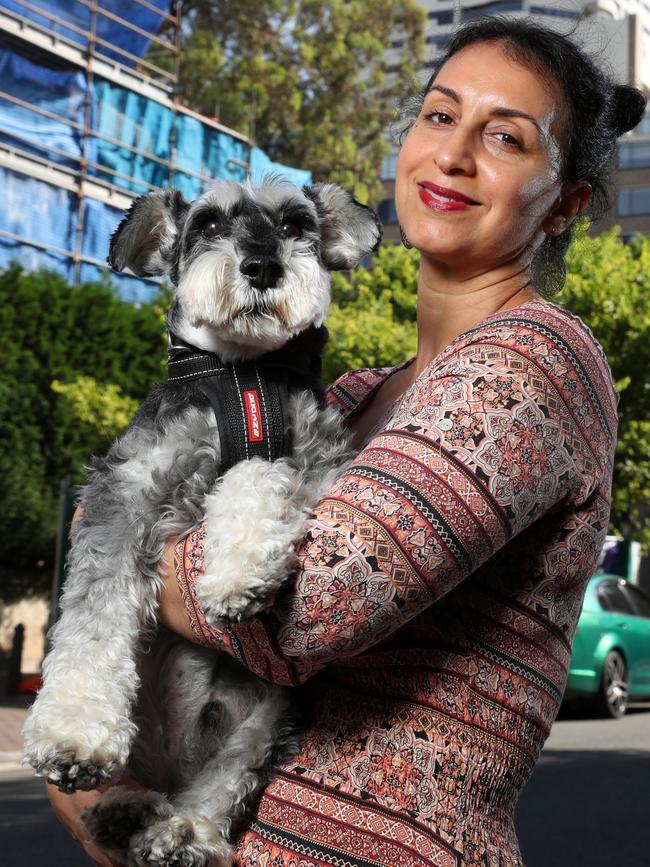 Jo Cooper has won a five-year legal wrangle to be allowed to keep her dog Angus in her apartment. Picture: Jonathan Ng