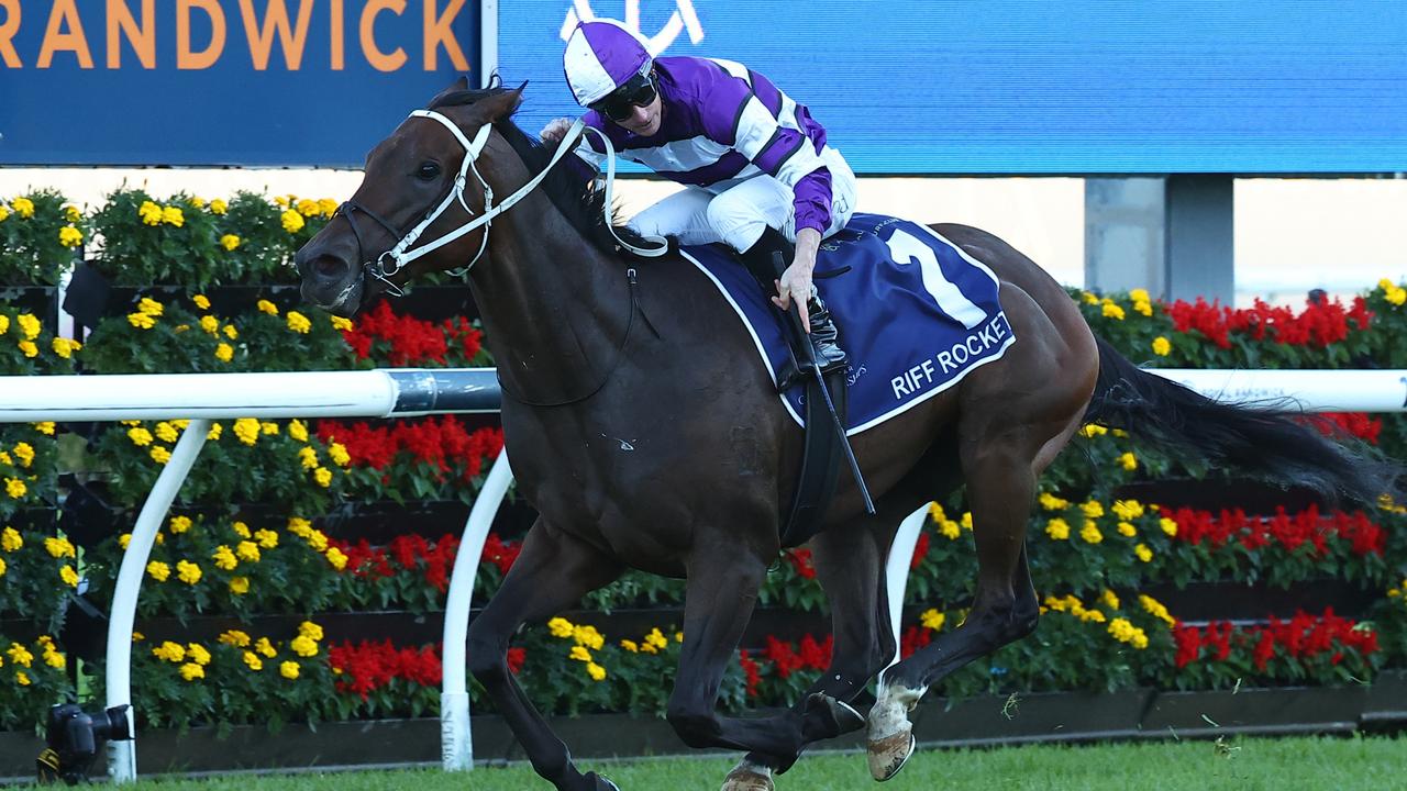 James McDonald rides Riff Rocket to victory in the Group 1 Australian Derby at Randwick in April. Picture: Jeremy Ng / Getty Images