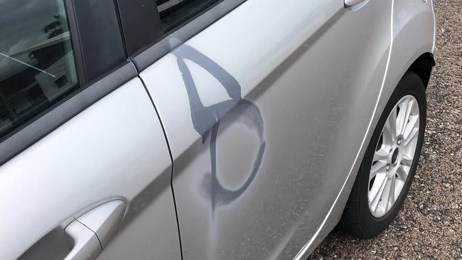 Residents of a Milner, Darwin, have been left reeling after a number of cars in their area were vandalised with spray paint on March 9, 2025. Picture: Facebook