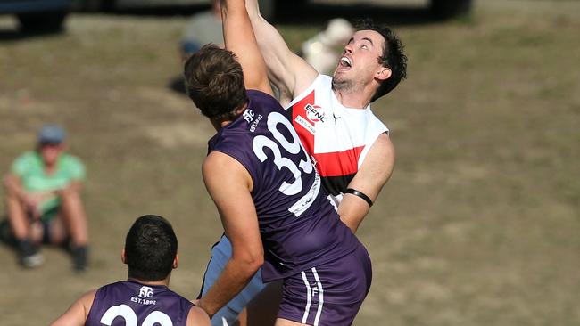 Mitch Garner of South Belgrave wins another hit-out this season. Picture: Hamish Blair