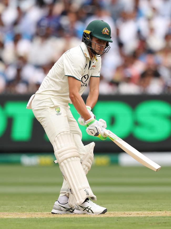 Sam Konstas plays a ramp shot against Indian fast-bowling ace Jasprit Bumrah in the morning session on the first day of the fourth Test at the MCG. Picture: Getty Images