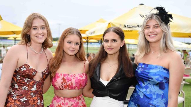 Caitlin Cherry, Charli Cavanagh, Kaylah Newcombe and Eliza Mathers at Melbourne Cup Race Day, Caloundra. Picture: Patrick Woods.