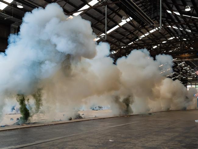 The making of gunpowder painting Transcience II (Peony) in Melbourne. Picture: Jason Edwards