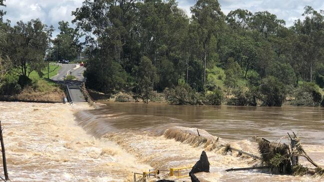 Mt Crosby Weir bridge has been badly damaged.