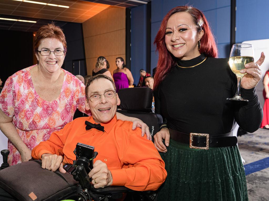 Linda and Peter Tully with Nicole Pacheco (right) at the Business disAbility Awards of Australia at Edmund Rice Cultural Centre, Saturday, May 17, 2025. Picture: Kevin Farmer