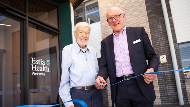 Estia Health's CEO Ian Thorley (right) and first resident John Hunter.