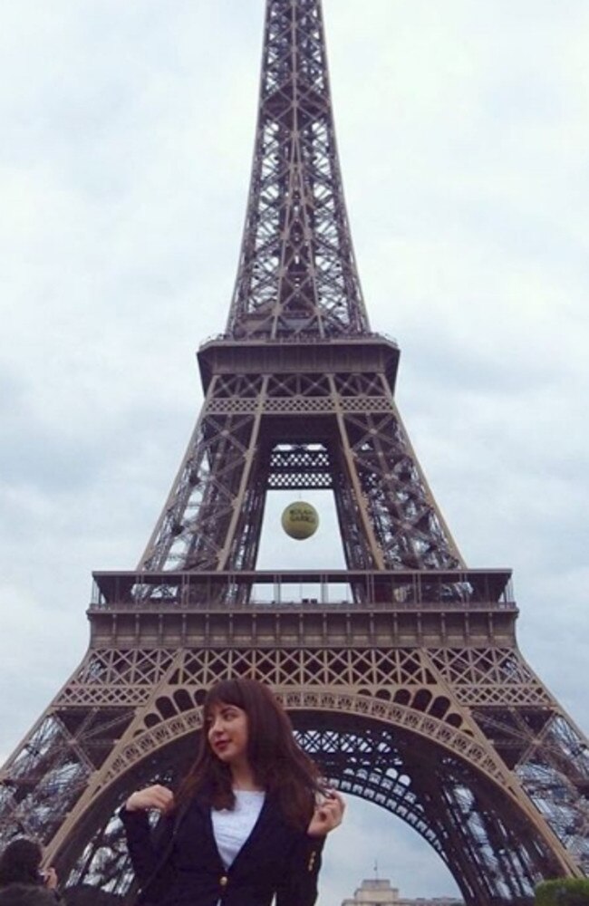 Toni Brady in front of the Eiffel Tower in Paris. Picture: Supplied